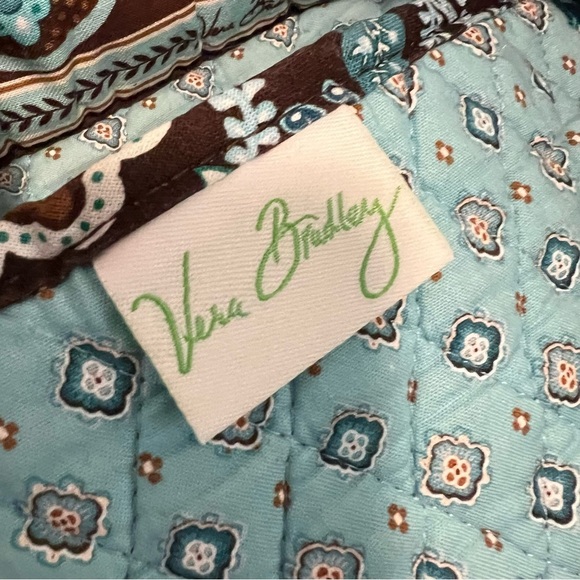 Vintage VERA BRADLEY Java Blue Medium Button Tote Brown Floral Y2K Button USA - Picture 11 of 12